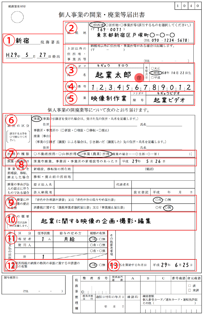 個人事業主のための開業届の書き方【記入例あり】 0から始めるブログ起業の教科書