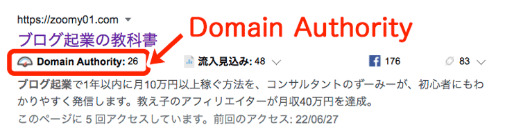 Domain Authorityの表示例