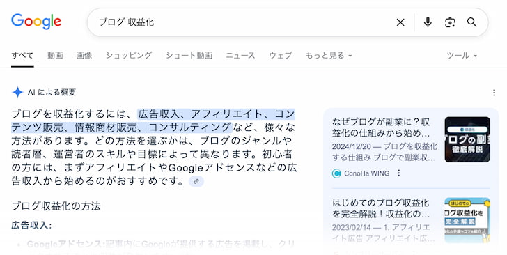 AIによる概要(AIO)の例