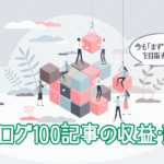 ブログ100記事の収益・PVと「今もまず100記事を目指すべき?」という疑問を表したアイキャッチ画像