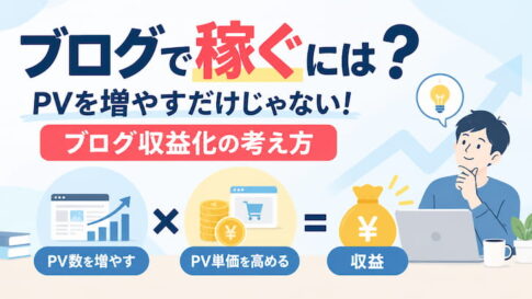 ブログで稼ぐには?PV数を増やすだけでなくPV単価を高める収益化の考え方を示した図解